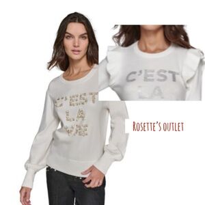 Karl Lagerfeld White Ruffle Sleeve Sweatshirt size XL